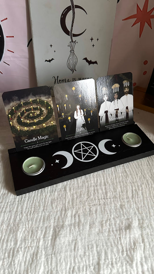 Supporto in legno pentacolo e triplice luna