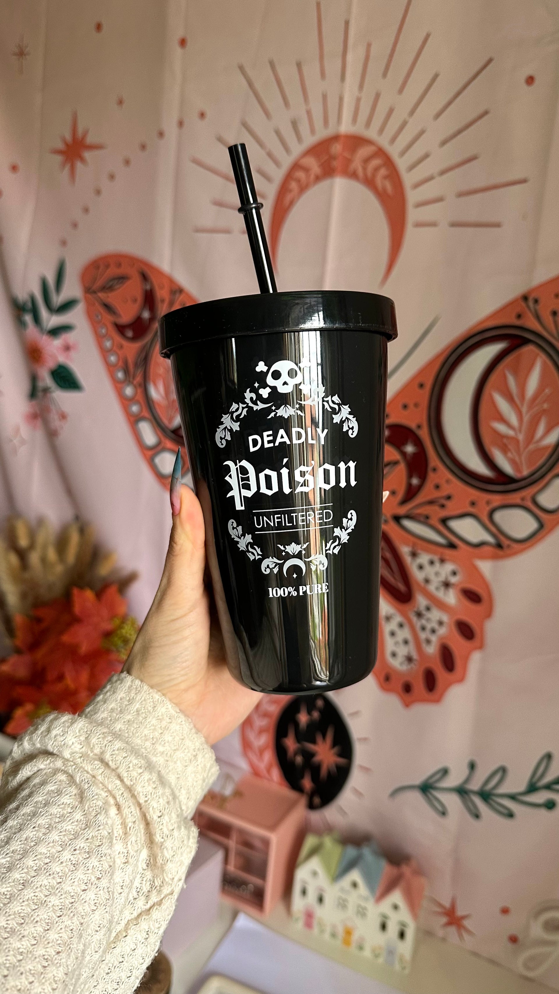 🖤 Bicchiere con cannuccia Poison 🖤